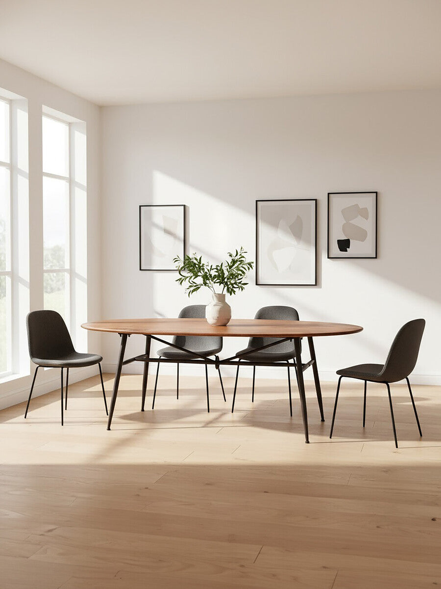 Orsina Oval Dining Table – Black and Natural Wood with Metal Legs