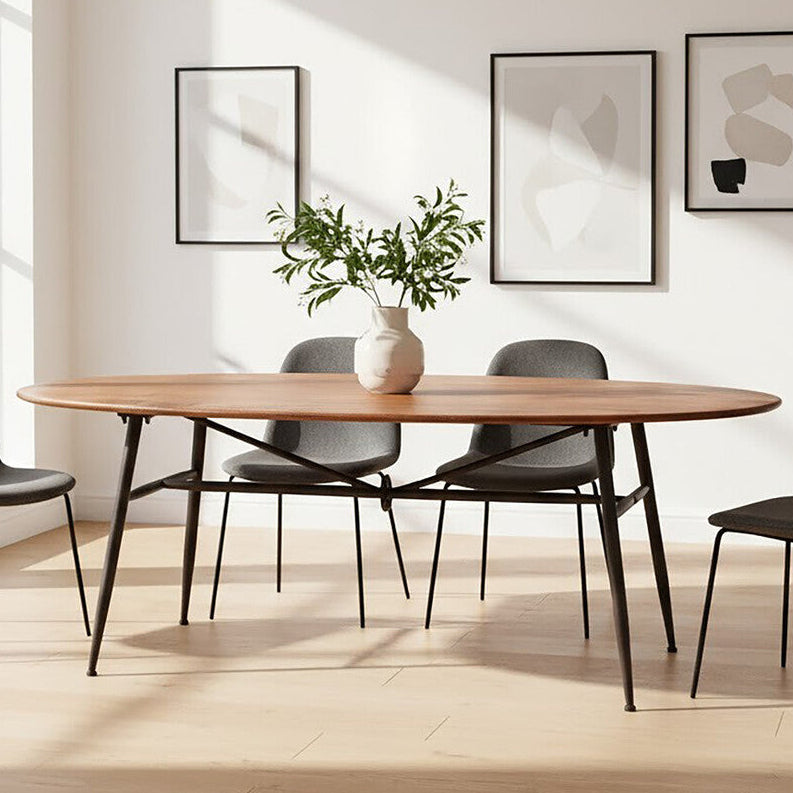 Orsina Oval Dining Table – Black and Natural Wood with Metal Legs
