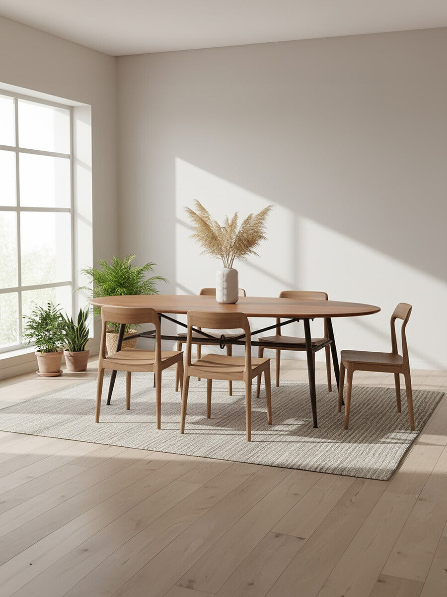 Orsina Oval Dining Table – Black and Natural Wood with Metal Legs