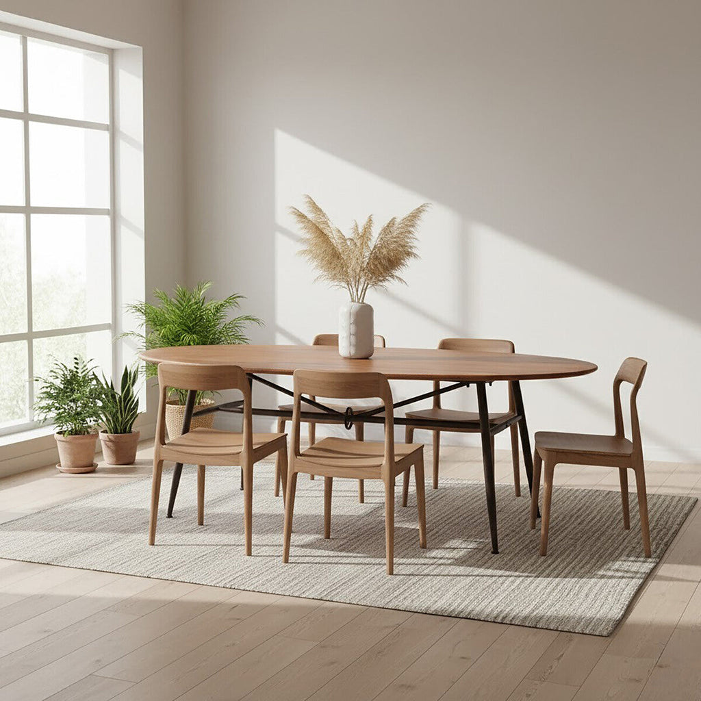 Orsina Oval Dining Table – Black and Natural Wood with Metal Legs