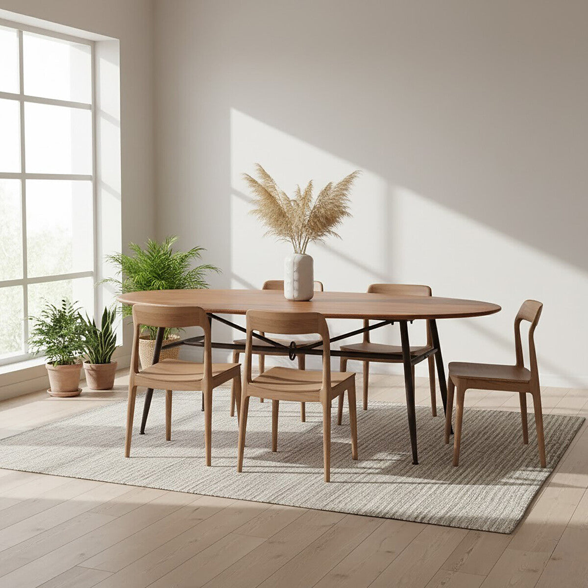 Orsina Oval Dining Table – Black and Natural Wood with Metal Legs