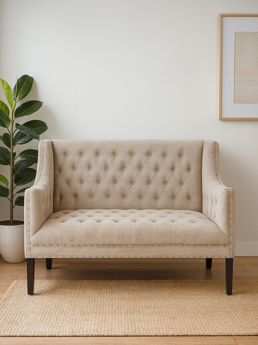 Orsina Regent Park 2 Seater Camel Velvet Sofa – Tufted Back Design