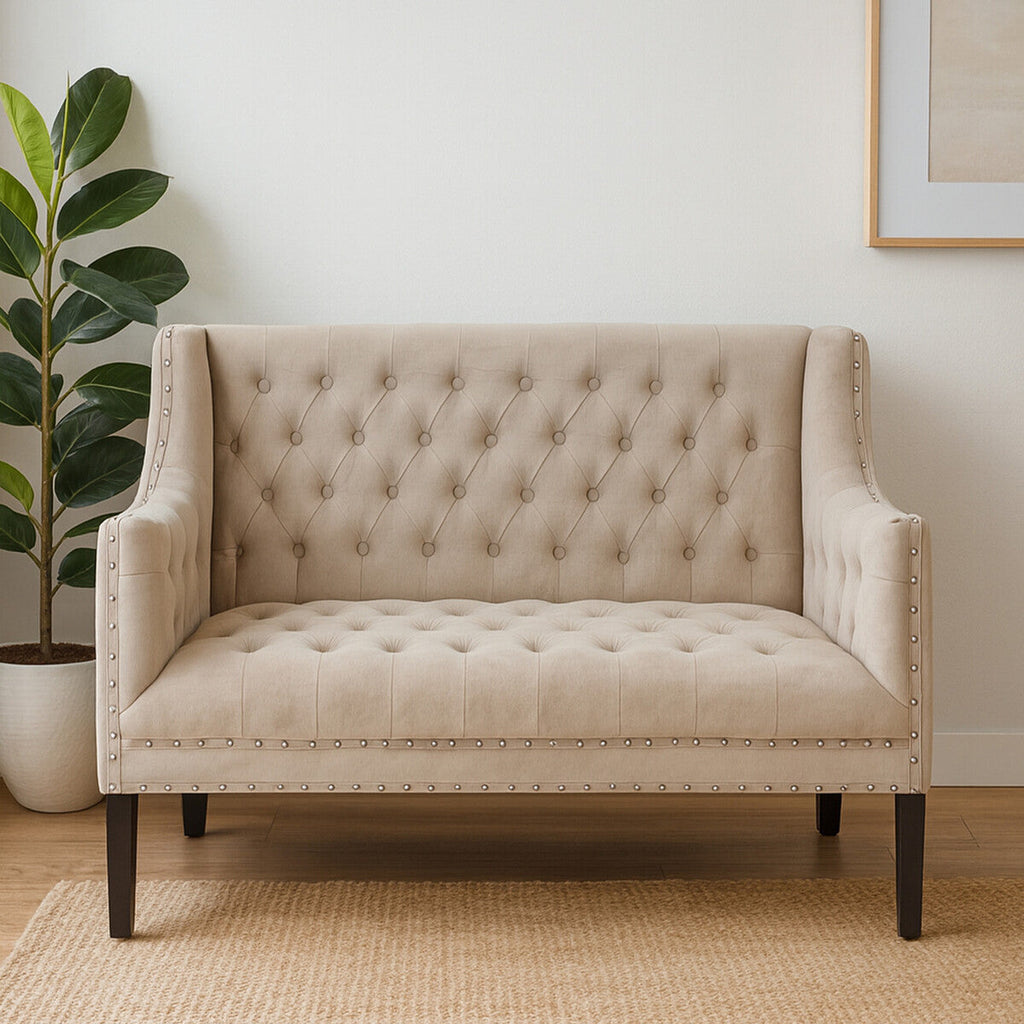 Orsina Regent Park 2 Seater Camel Velvet Sofa – Tufted Back Design