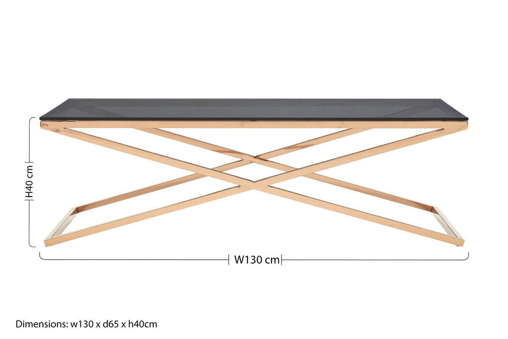 Orsina Montril Gold Criss Cross Coffee Table with Smoked Glass Top