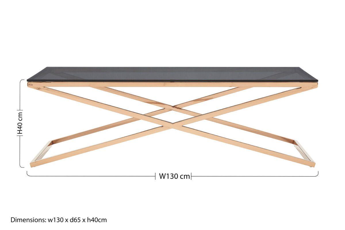 Orsina Montril Gold Criss Cross Coffee Table with Smoked Glass Top