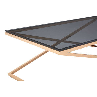 Orsina Montril Gold Criss Cross Coffee Table with Smoked Glass Top