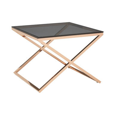 Orsina Montril Glass End Table – Gold Steel Frame & Smoked Amber Top