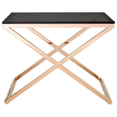 Orsina Montril Glass End Table – Gold Steel Frame & Smoked Amber Top