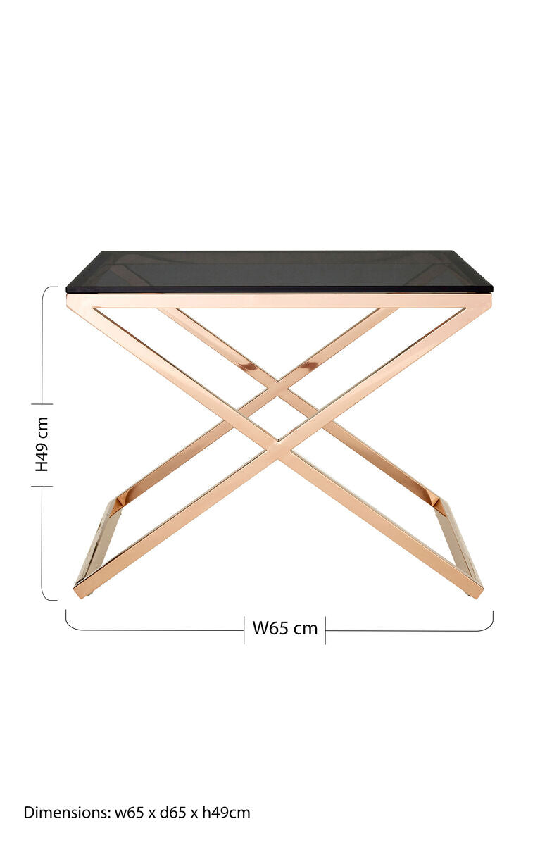 Orsina Montril Glass End Table – Gold Steel Frame & Smoked Amber Top