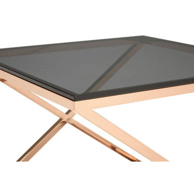 Orsina Montril Glass End Table – Gold Steel Frame & Smoked Amber Top