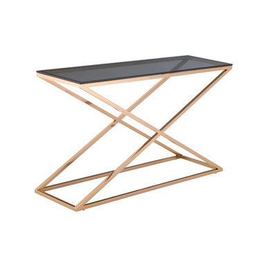 Orsina Montril Gold Console Table – Smoked Amber Tempered Glass
