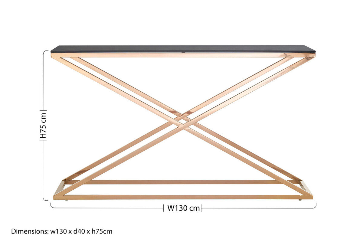 Orsina Montril Gold Console Table – Smoked Amber Tempered Glass