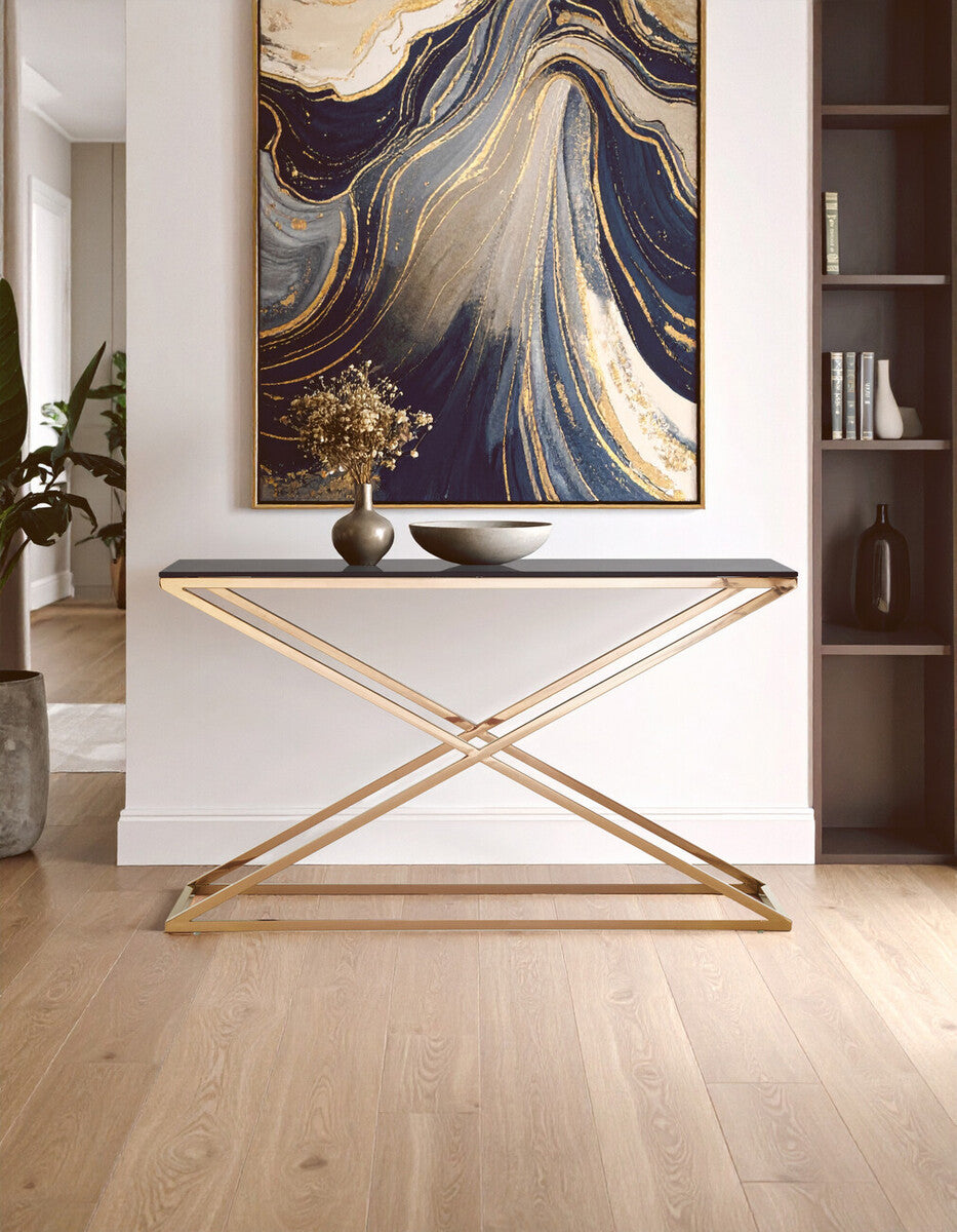 Orsina Montril Gold Console Table – Smoked Amber Tempered Glass