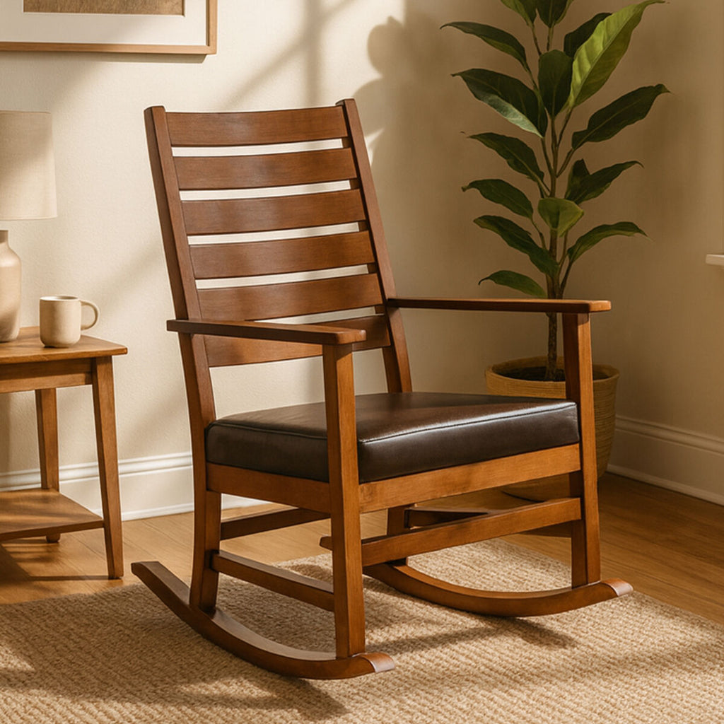 Orsina Relax Brown Faux Leather Rocking Chair – Modern Lounge Seating