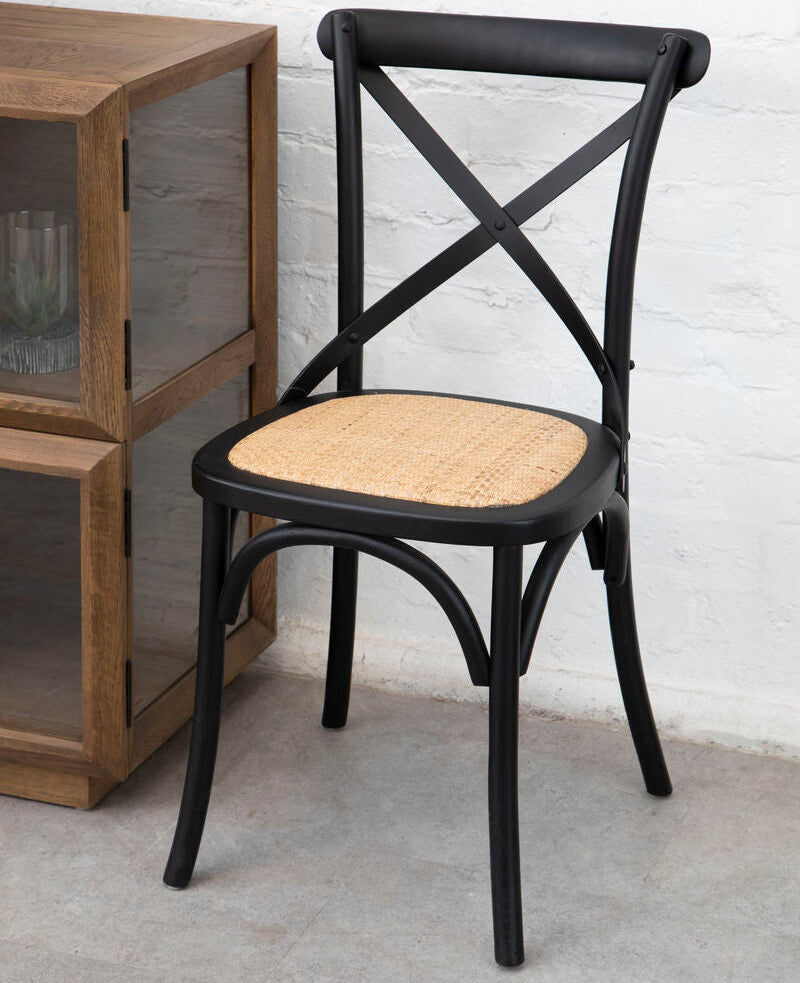 Orsina Lyon Black Oak Wood and Rattan Dining Chair – Modern Seating