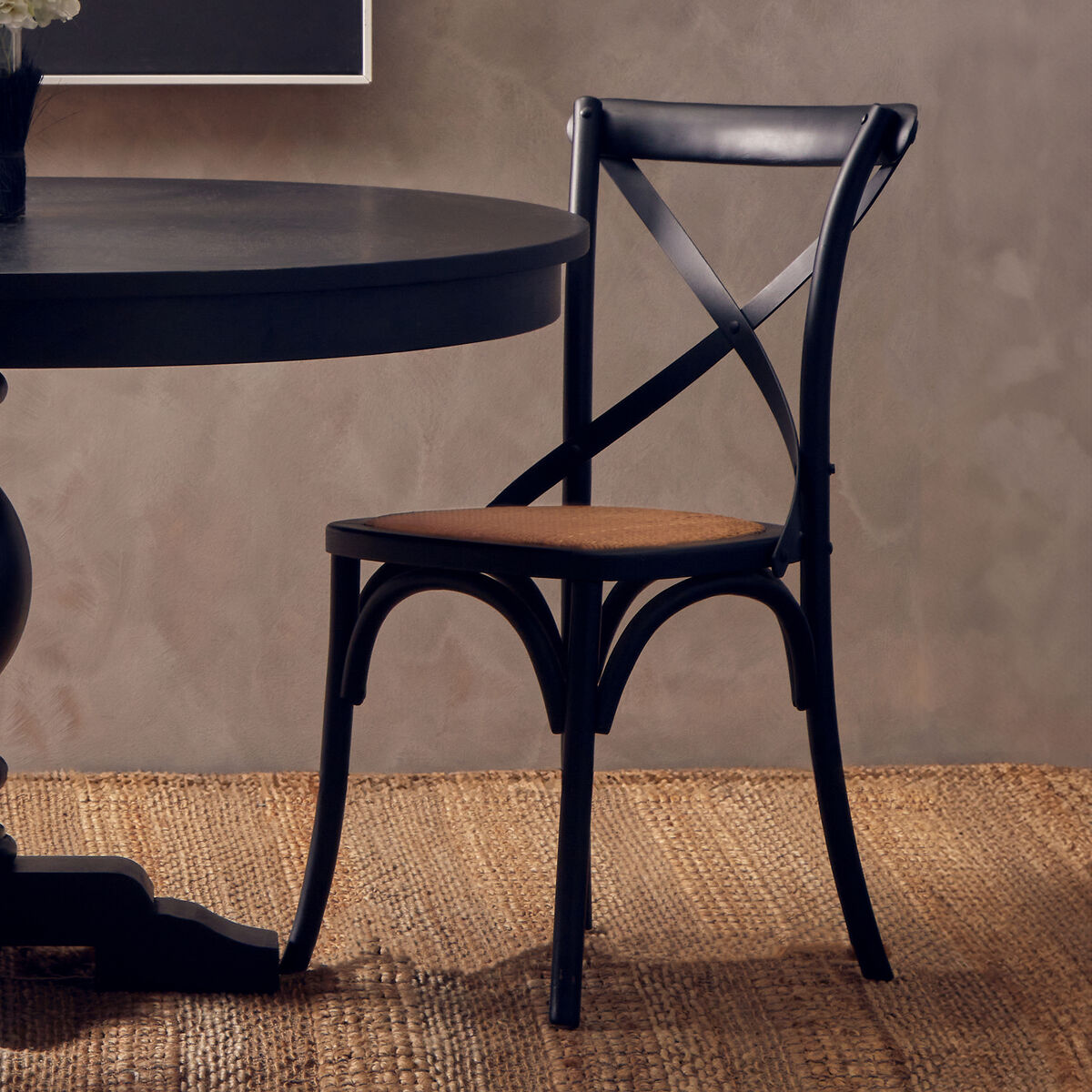 Orsina Lyon Black Oak Wood and Rattan Dining Chair – Modern Seating