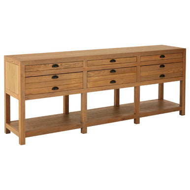 Orsina Lyon Washed Grey Oak Wood Console Table with Drawers