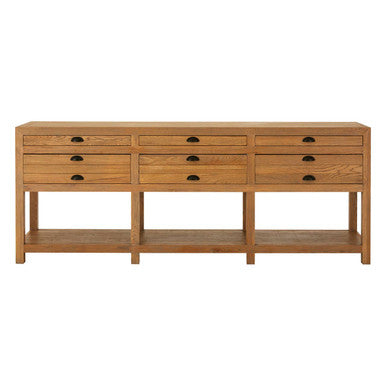 Orsina Lyon Washed Grey Oak Wood Console Table with Drawers
