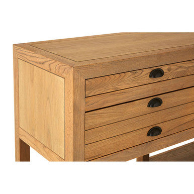 Orsina Lyon Washed Grey Oak Wood Console Table with Drawers