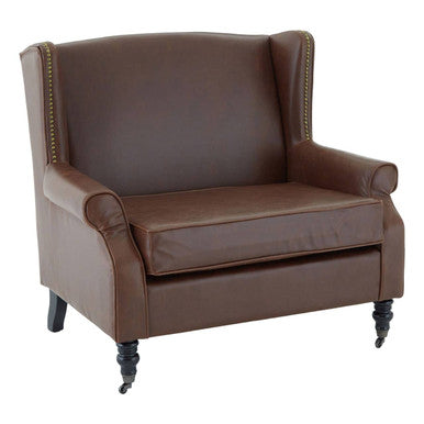 Orsina Fulham Brown Leather Effect Wingback Armchair – Classic Accent Chair