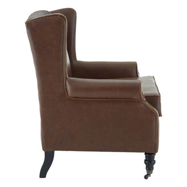Orsina Fulham Brown Leather Effect Wingback Armchair – Classic Accent Chair