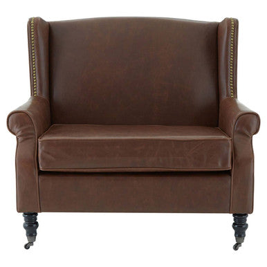 Orsina Fulham Brown Leather Effect Wingback Armchair – Classic Accent Chair