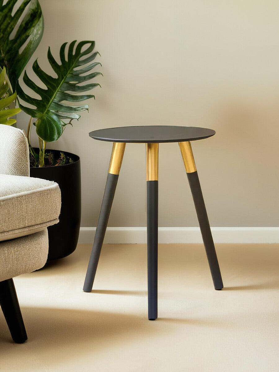 Orsina Nostra Side Table – Black Oak Veneer with Gold Metal Accents