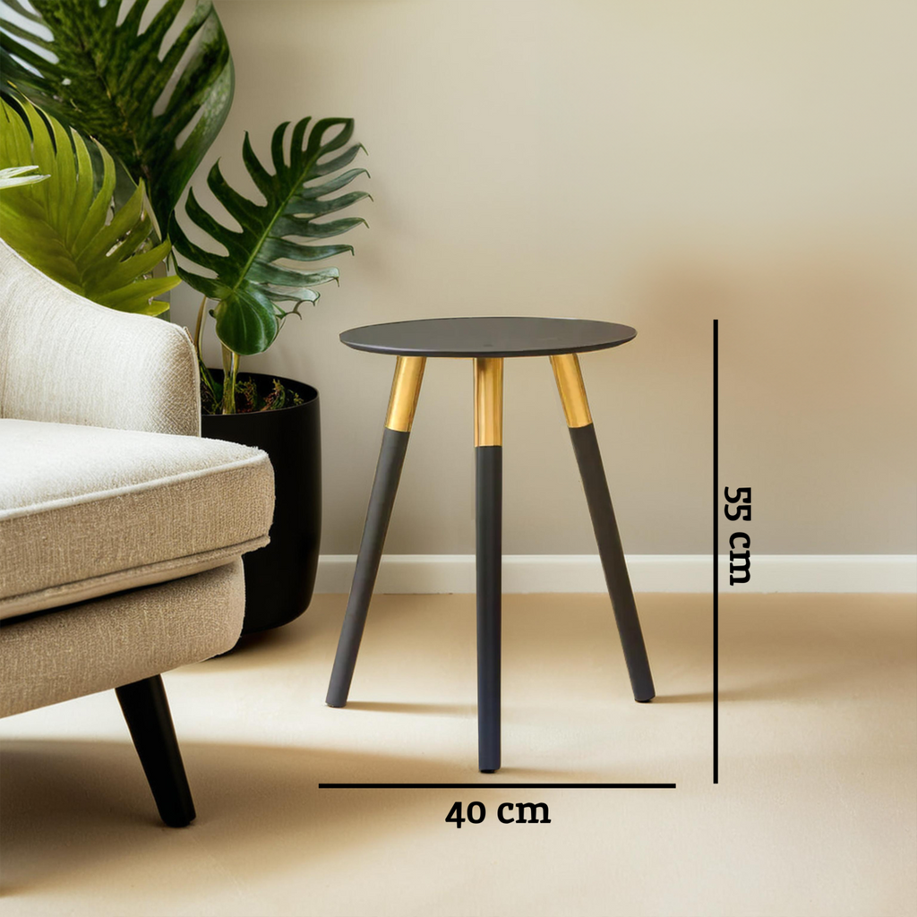 Orsina Nostra Side Table – Black Oak Veneer with Gold Metal Accents