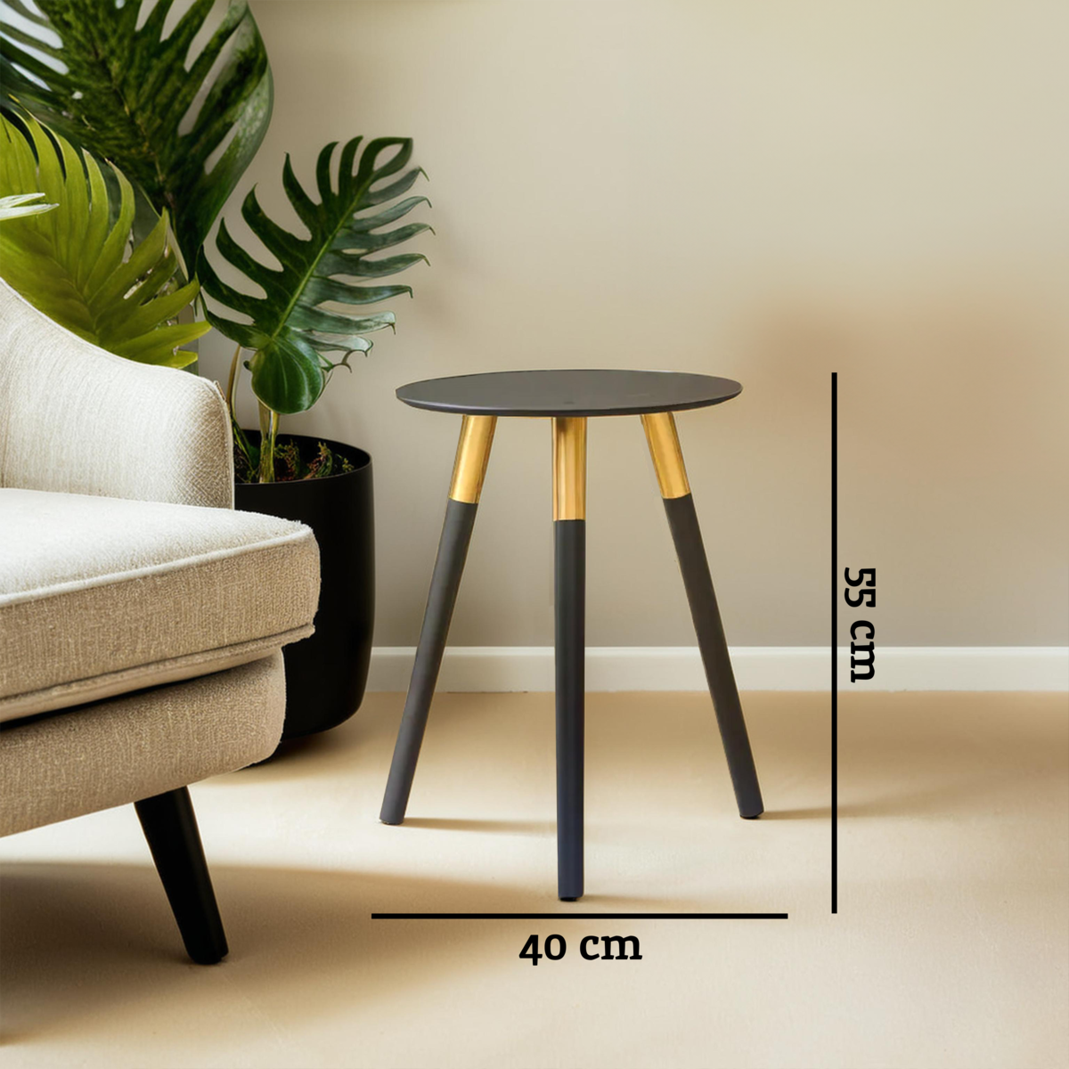 Orsina Nostra Side Table – Black Oak Veneer with Gold Metal Accents