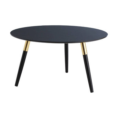 Orsina Nostra Round Coffee Table – Black Wood Veneer with Gold Trim