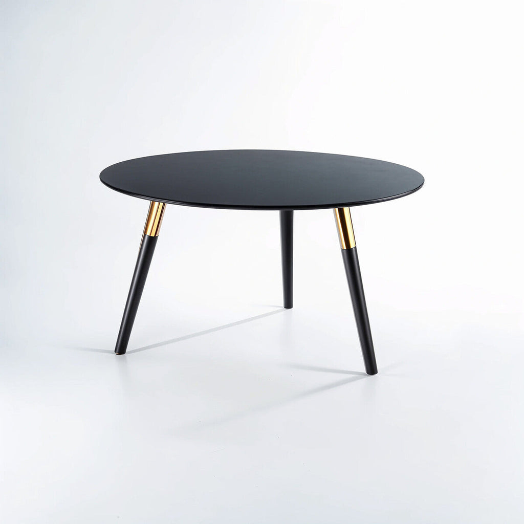 Orsina Nostra Round Coffee Table – Black Wood Veneer with Gold Trim