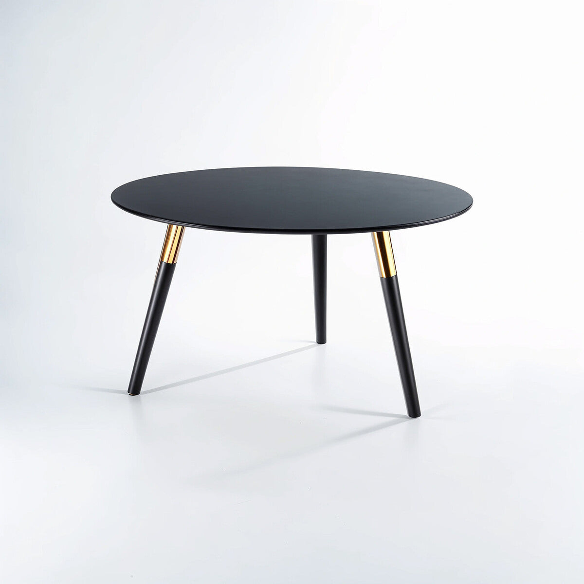 Orsina Nostra Round Coffee Table – Black Wood Veneer with Gold Trim
