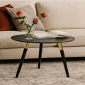 Orsina Nostra Round Coffee Table – Black Wood Veneer with Gold Trim
