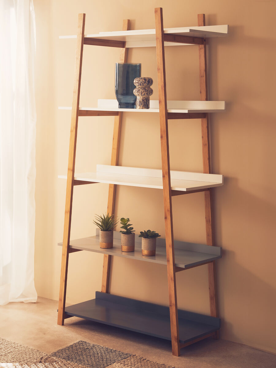 Orsina Nostra 5 Tier Shelf Unit – Tall Tapered Wood & Grey Display Rack