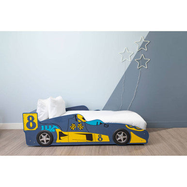 Orsina Kids Racing Car Bed – Sturdy Roadster Frame with Spoiler Shelf