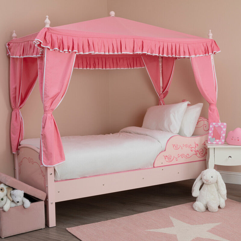 Orsina Kids Princess Palace Canopy Bed – Iron Frame with Floral Detail