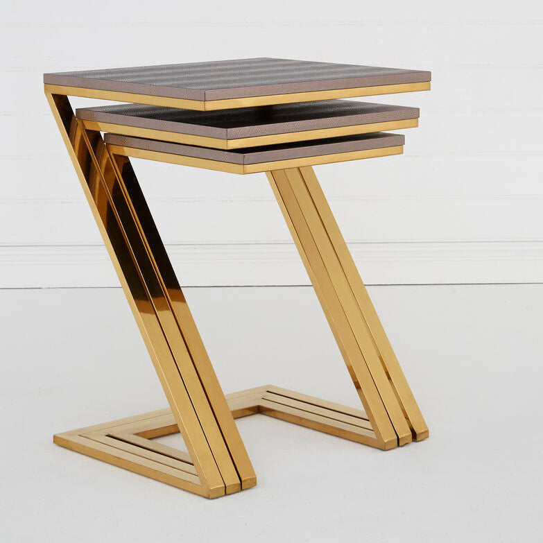 Orsina Nest of 3 Tables – Faux Snakeskin and Gold Stainless Steel