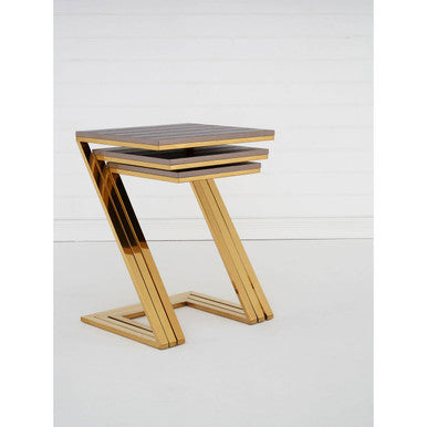 Orsina Nest of 3 Tables – Faux Snakeskin and Gold Stainless Steel