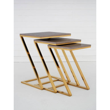 Orsina Nest of 3 Tables – Faux Snakeskin and Gold Stainless Steel