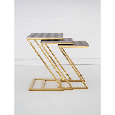 Orsina Nest of 3 Tables – Faux Snakeskin and Gold Stainless Steel