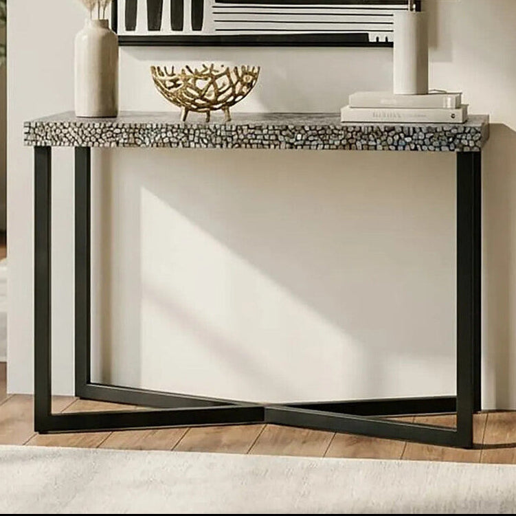 Orsina Fusion Crackle Shell Mosaic Rectangular Console Table