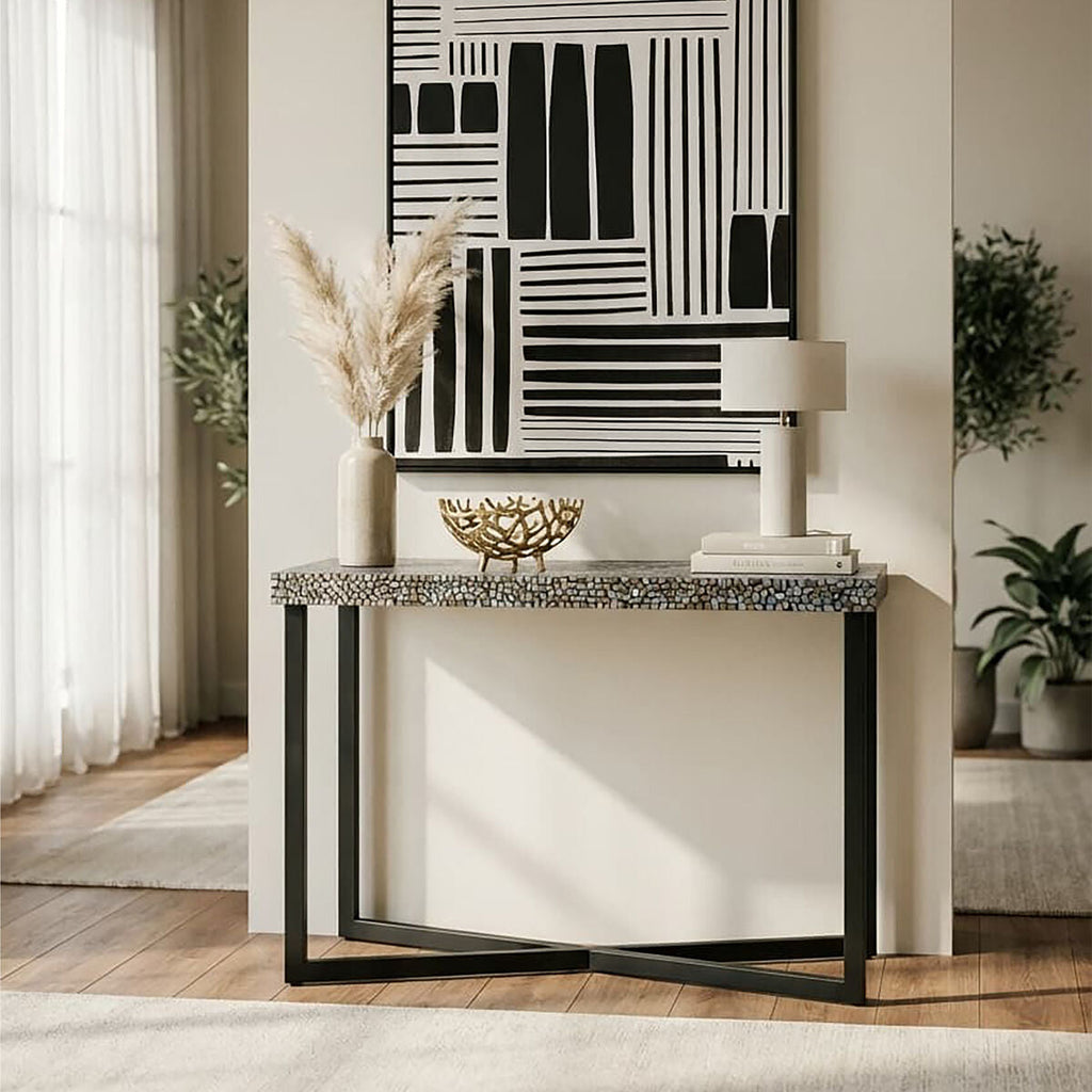 Orsina Fusion Crackle Shell Mosaic Rectangular Console Table