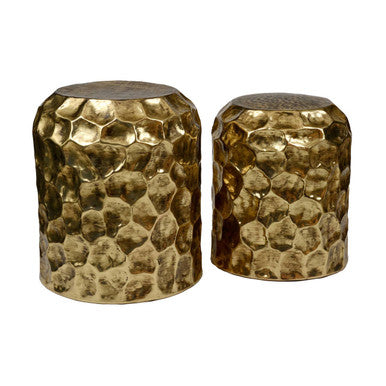 Orsina Templar Antique Brass Side Tables – Textured Set of 2