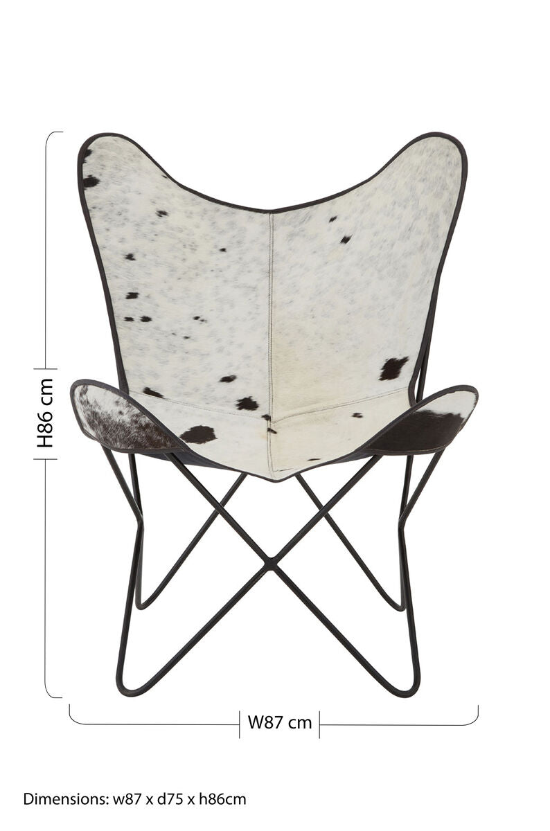 Orsina Buffalo Black and White Cowhide Butterfly Accent Lounge Chair