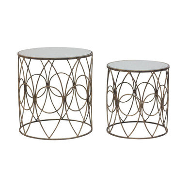 Orsina Avantis Round Mirrored Side Tables – Antique Copper Set of 2