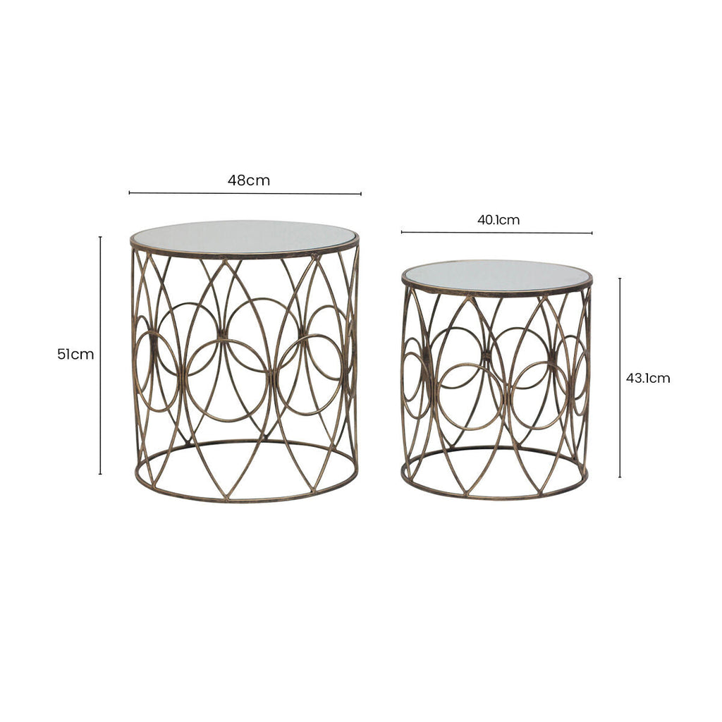 Orsina Avantis Round Mirrored Side Tables – Antique Copper Set of 2