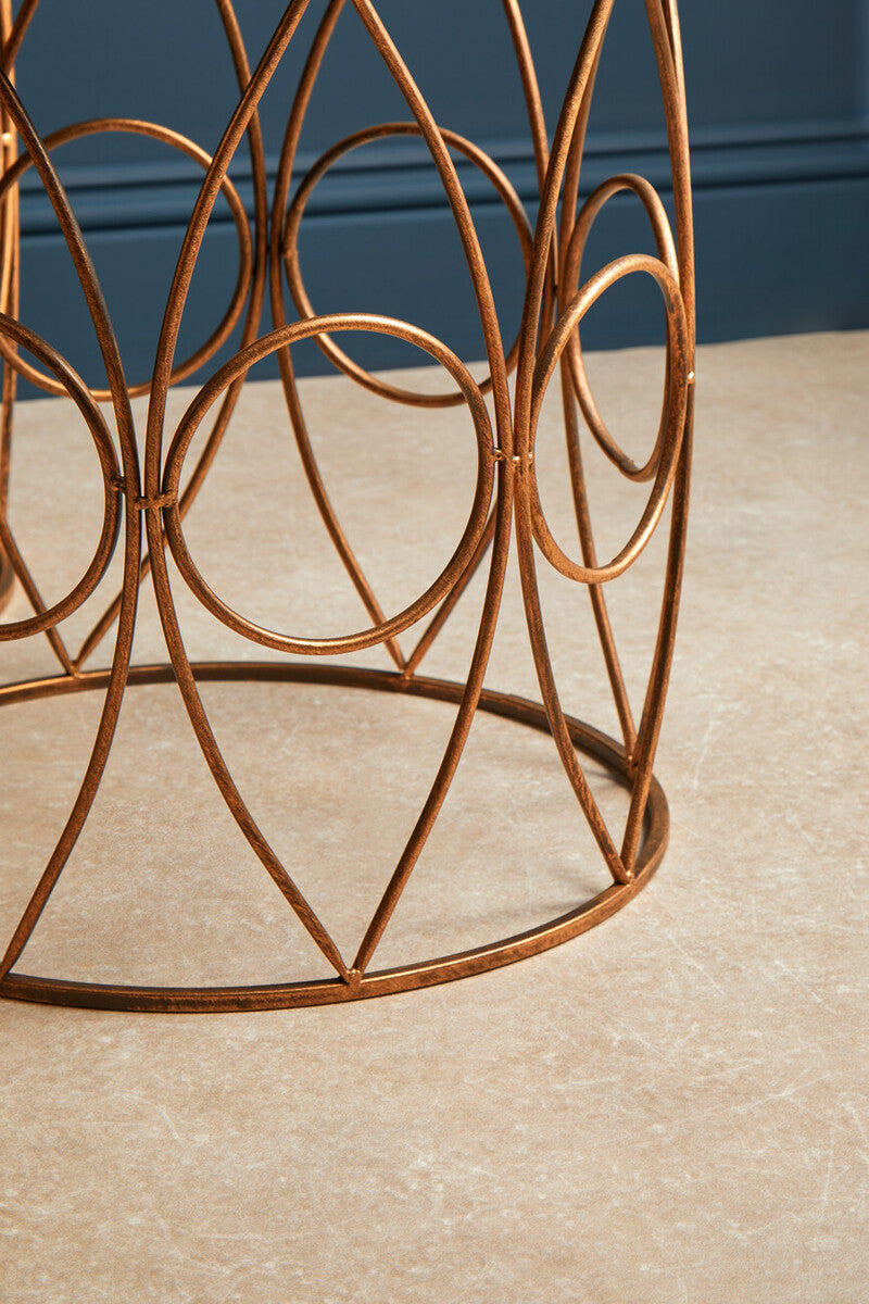 Orsina Avantis Round Mirrored Side Tables – Antique Copper Set of 2