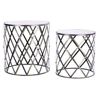 Orsina Avantis Silver Side Tables - Set of 2 Mirrored Round End Tables