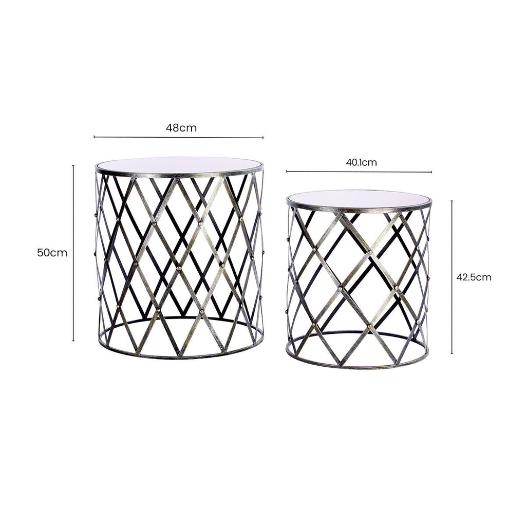 Orsina Avantis Silver Side Tables - Set of 2 Mirrored Round End Tables