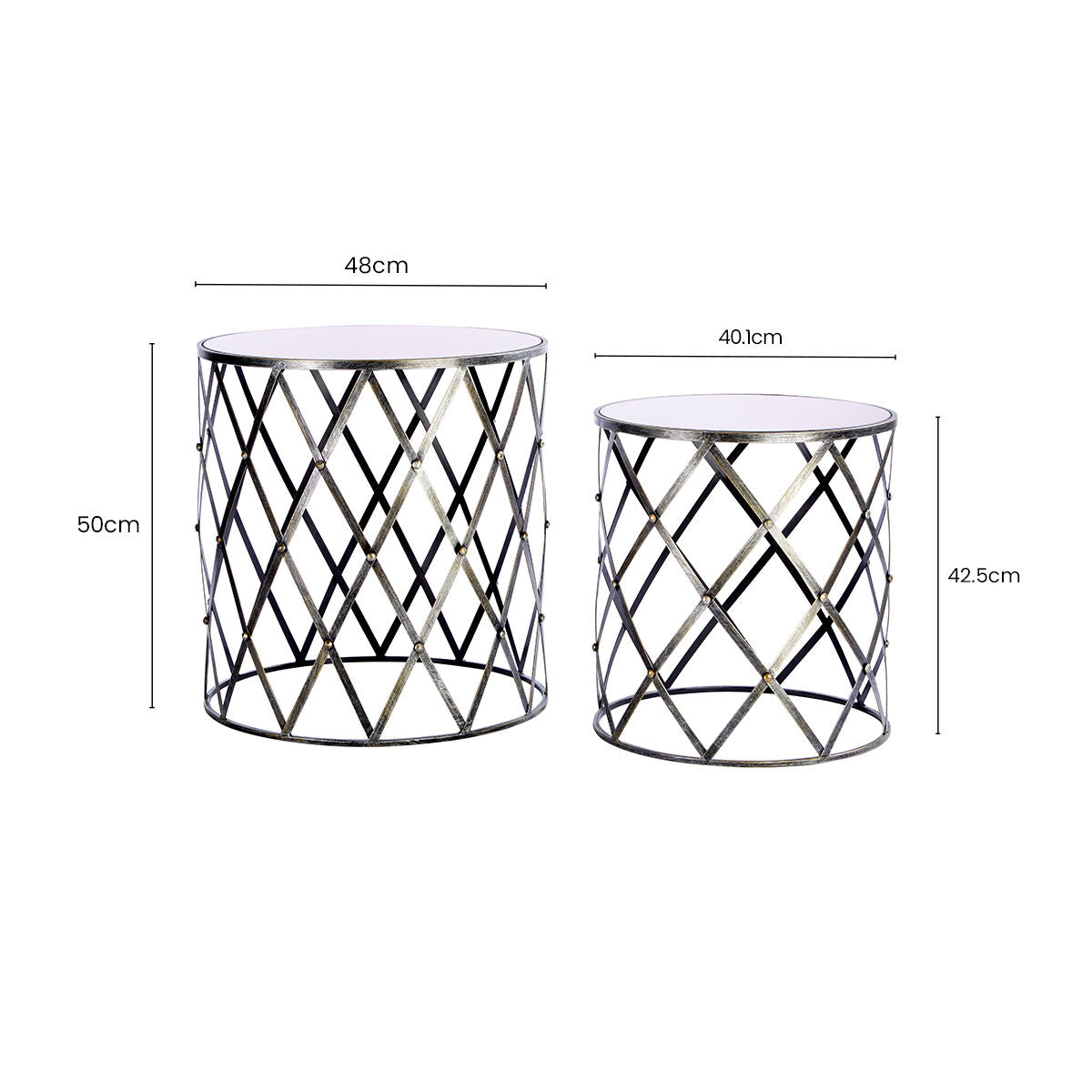 Orsina Avantis Silver Side Tables - Set of 2 Mirrored Round End Tables